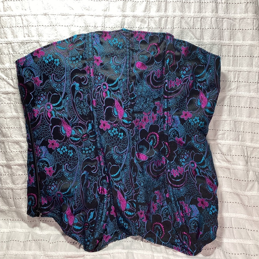 Tesa Floral Brocade Corset Top Teal Magenta Black Lace Up Bustier Size 38